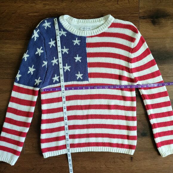GRAYSON THREADS Sweater Flag Crew Neck Knit Small Lightweight Patriotic Pullover - Picture 3 of 11